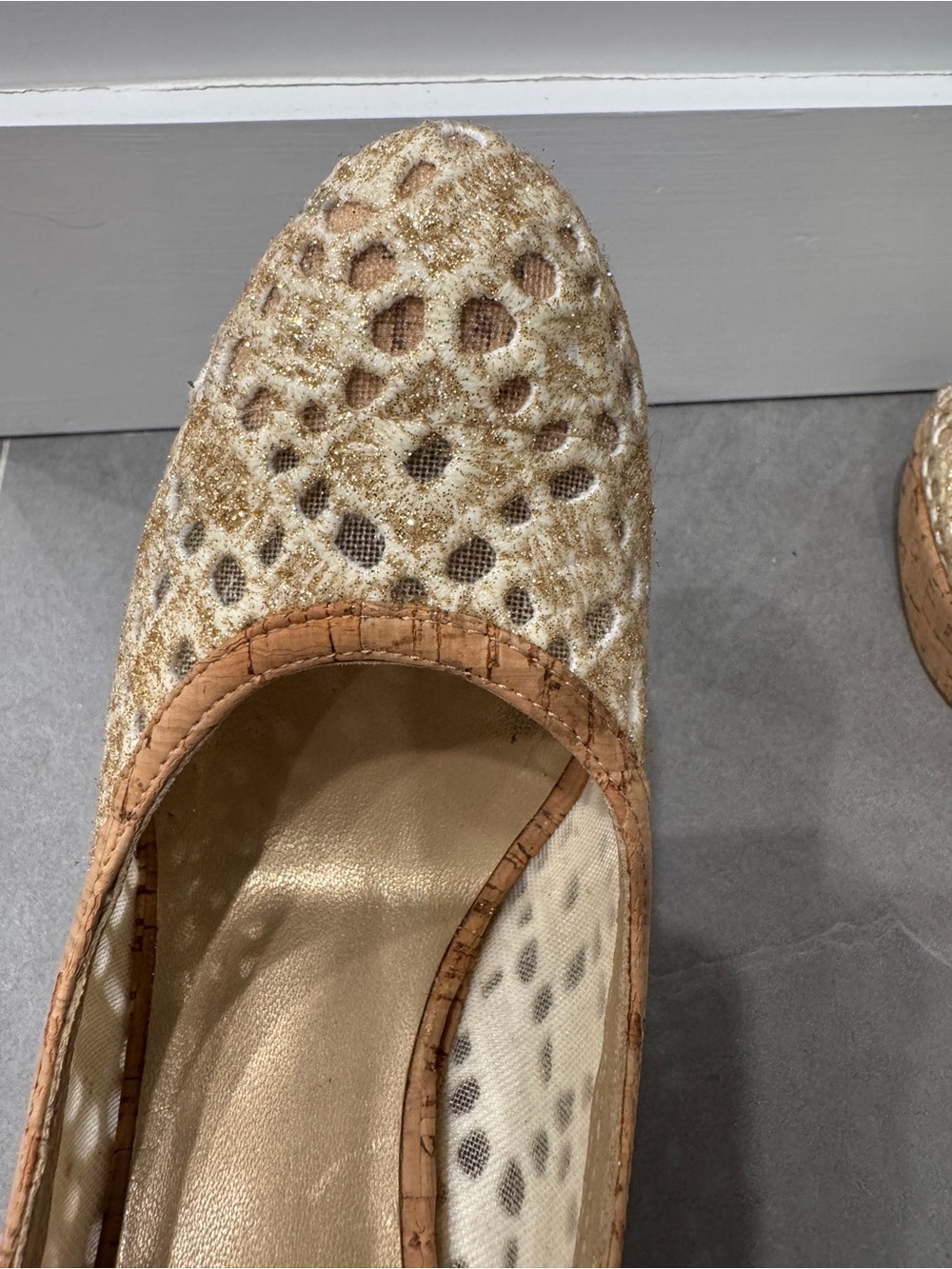 Stuart Weitzman Neutral Cork Platform Wedges - Picture 7 of 9